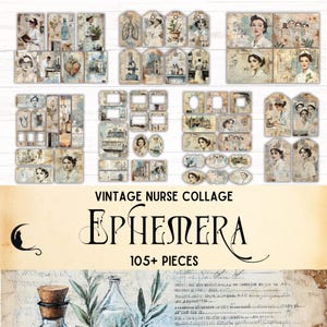Vintage Nurse Junk Journal Ephemera Kit, Vintage Nurses Ephemera, Medical Scrapbooking Kit, Printable Mixed Media Collage Tags Labels Washi
