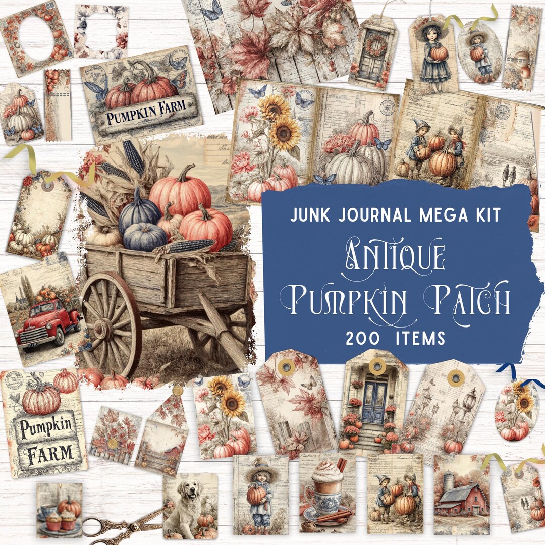 Antique Pumpkin Patch Junk Journal Kit, Printable Folio Pocket, Vintage ...