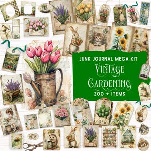 Kit de diario basura de jardinería vintage, kit de folio imprimible, efímeras botánicas vintage, scrapbooking de vegetación de jardín caprichosa de temporada DIY