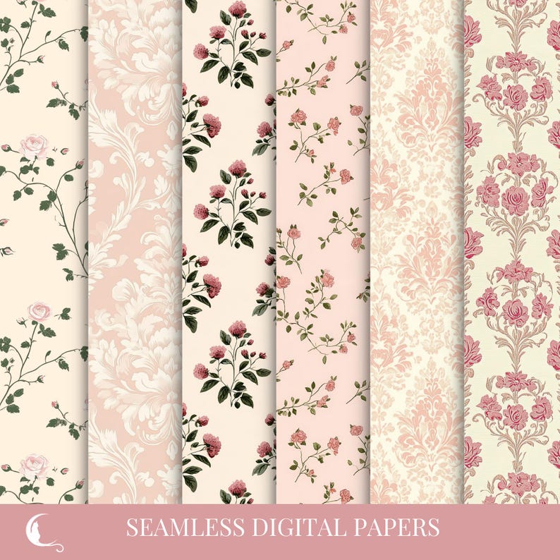 Victorian Spring Roses Digital Paper Pack, Seamless Patterns for ...
