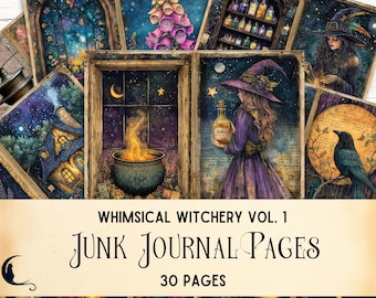 Whimsical Witchery Junk Journal Kit, Printable Herbal Witch Ephemera, Apothecary Witchcraft Scrapbook, Mystical Forest,  Book of Shadows