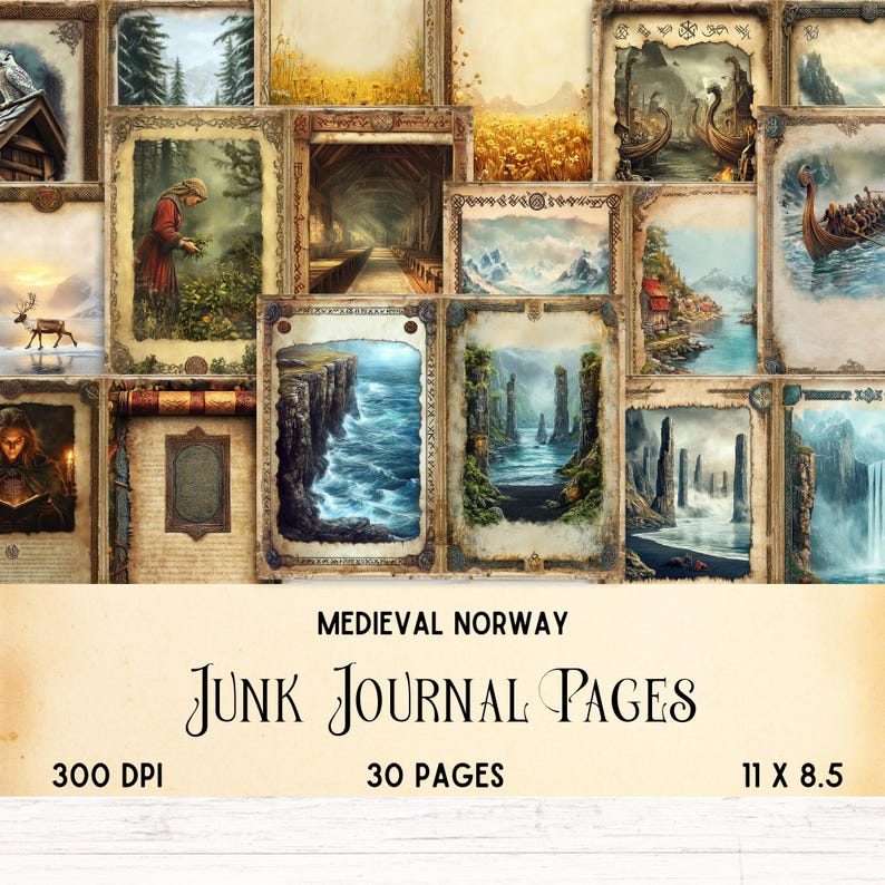 Norway Junk Journal Kit, Medieval Viking Vintage Ephemera, Printable ...