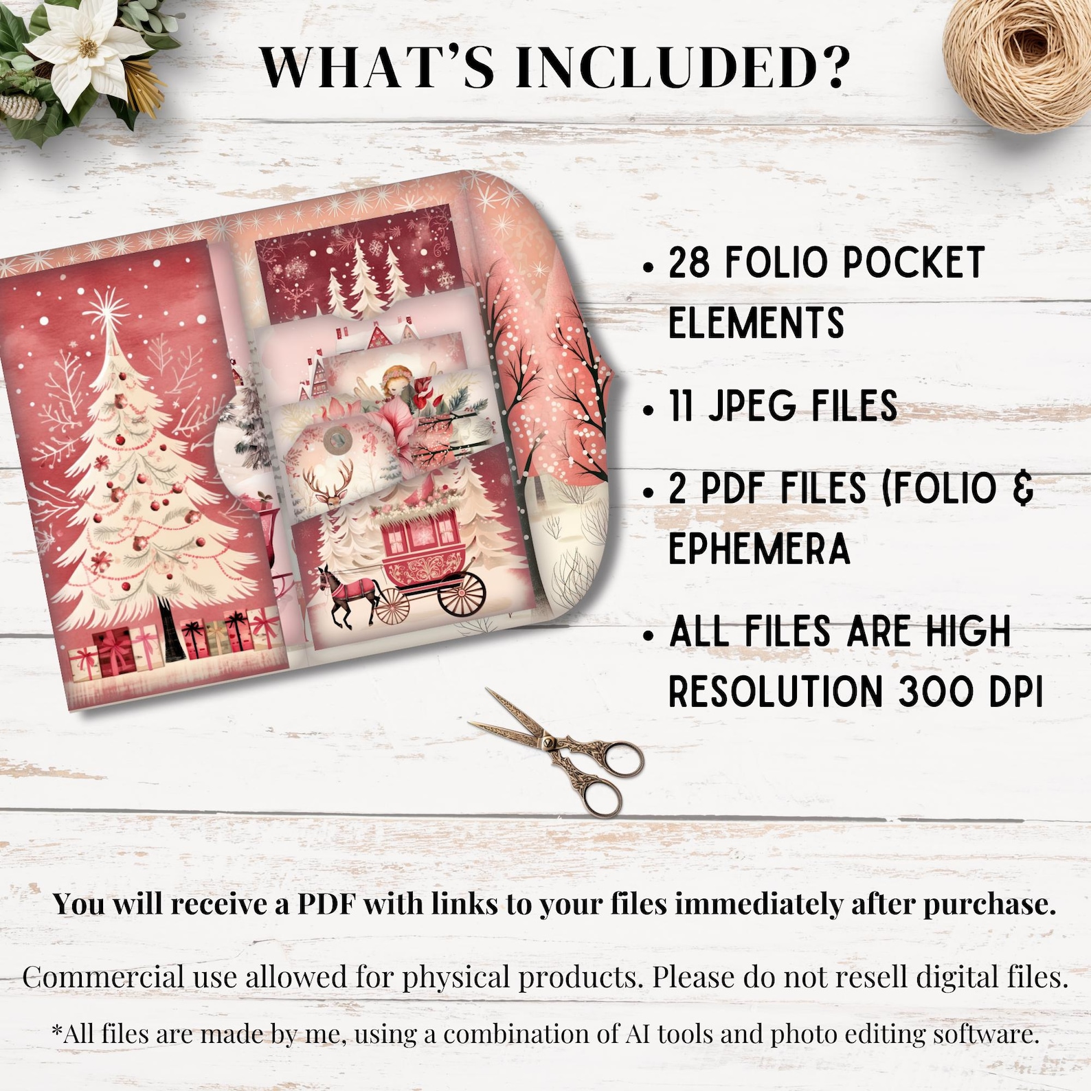 Pink Christmas Junk Journal Folio Kit | Pastel Printable Pocket ...