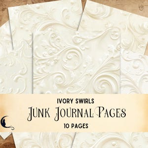 May include: Ten pages of ivory patterned paper with a swirling design. The paper is labeled "Ivory Swirls Junk Journal Pages".
