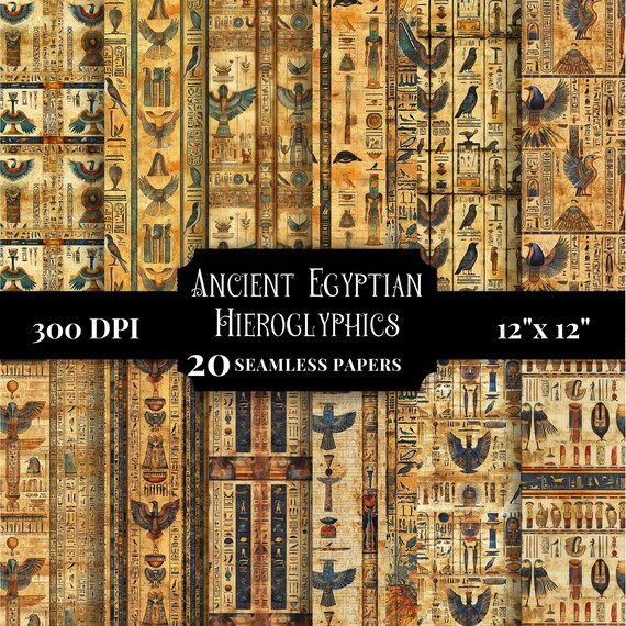 Seamless Egyptian Digital Paper, Printable Scrapbook Textures, Hieroglyphic Patterns, Instant Download, Commercial Use, Creative Crafts JPG