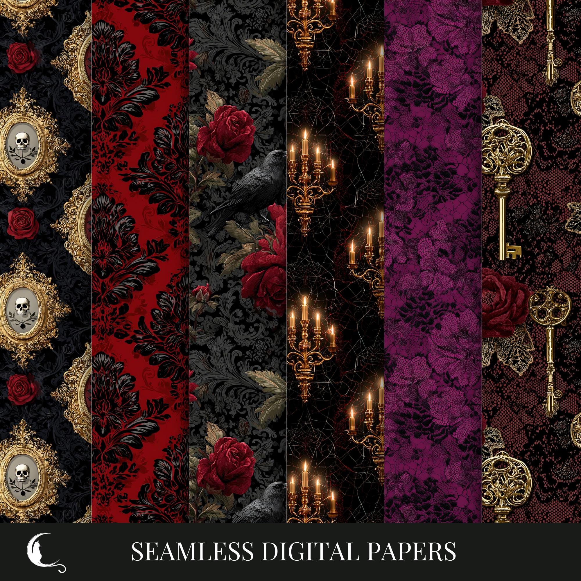 Seamless Gothic Victorian Digital Paper, Dark Academia Patterns for ...