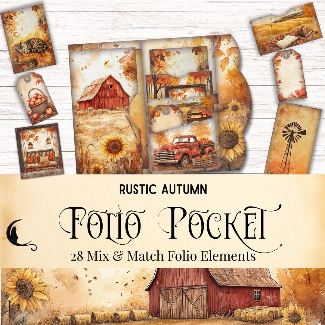 Rustic Autumn Junk Journal Folding Folio Kit, Printable Pocket Ephemera ...