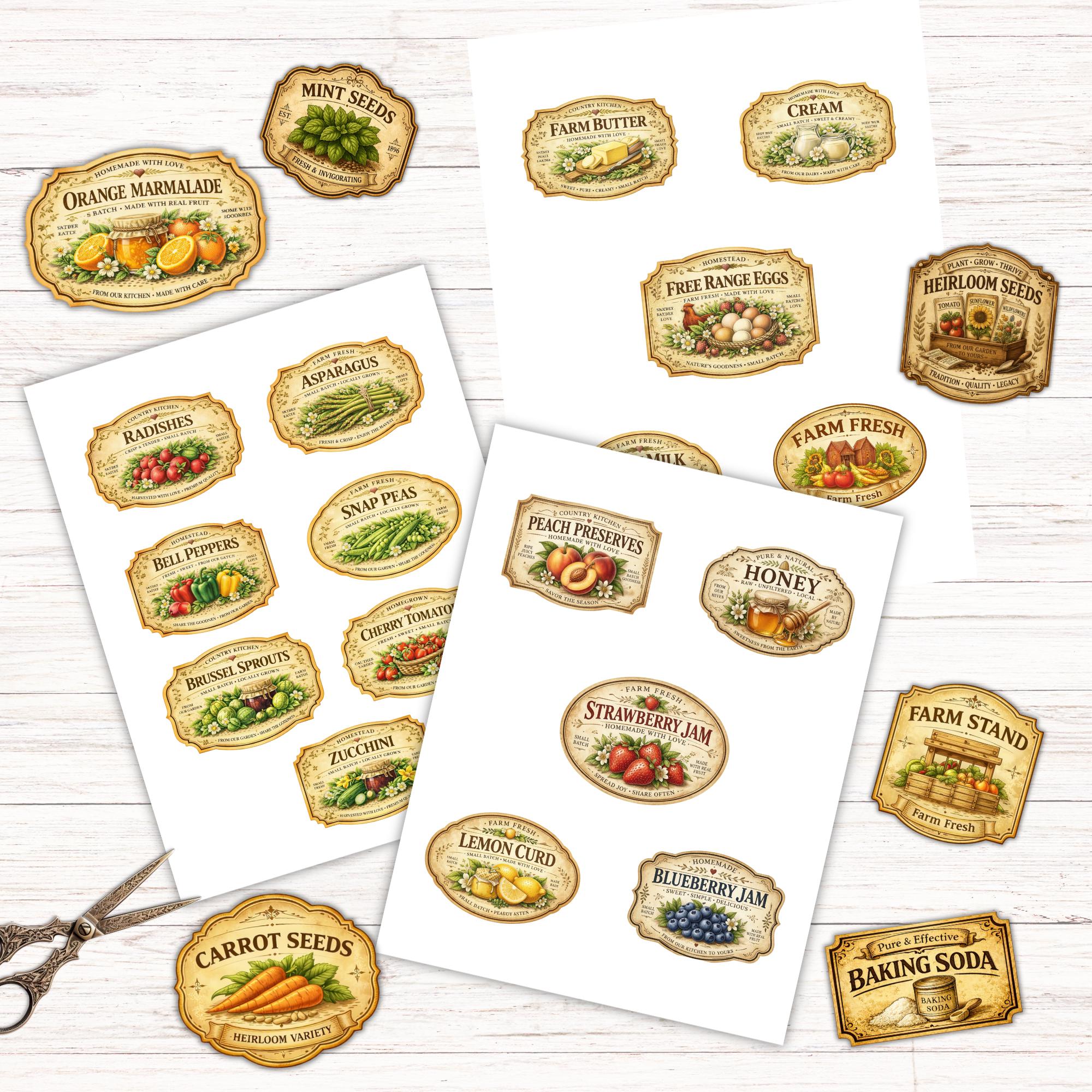 Rustic Farmhouse Labels, Vintage Garden Seeds, Produce Canning Tags ...