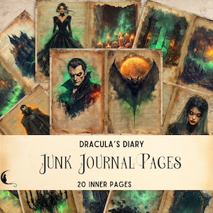 Vintage Vampire Junk Journal Kit, Gothic Horror Dracula Paper, Dark Fantasy Ephemera, Printable Halloween Scrapbook Supplies, Dark Aesthetic