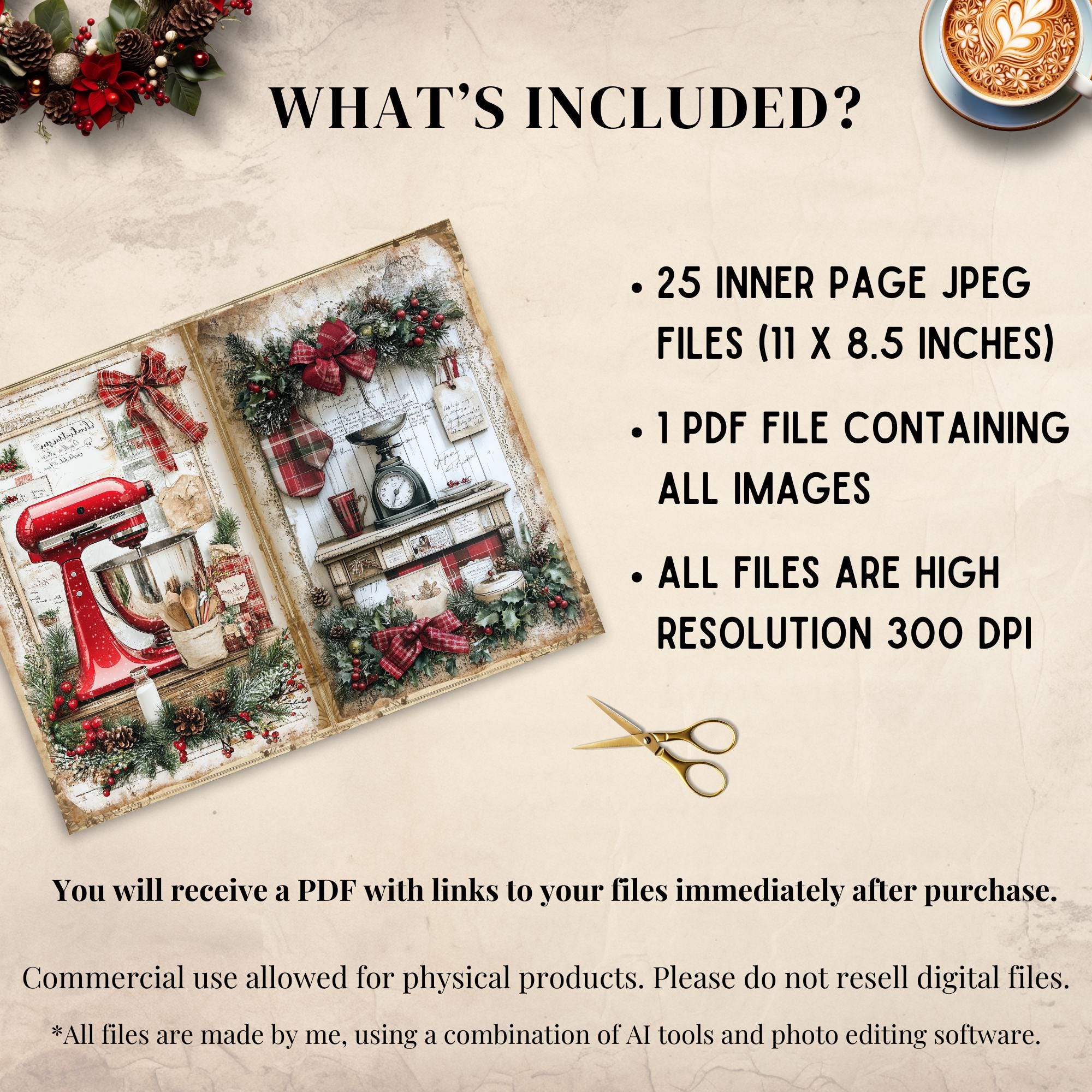 Rustic Christmas Baking Junk Journal Pages, Holiday Bakery Printable ...