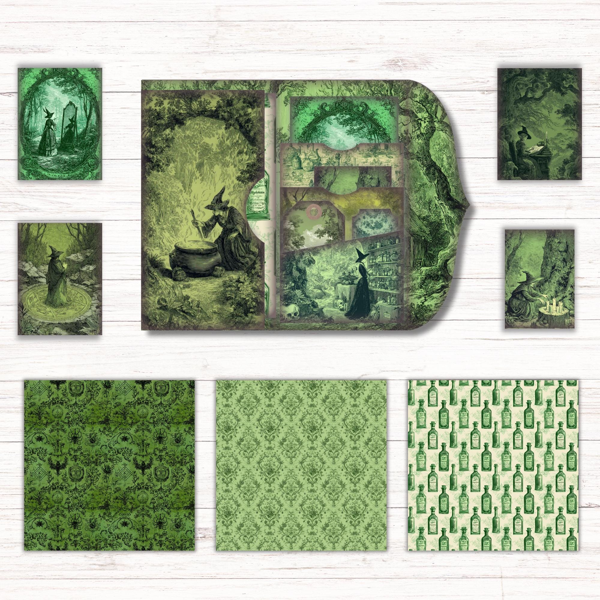 Vintage Witch Junk Journal Kit Printable Folio Pocket, Grimoire ...