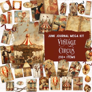 Vintage Circus Junk Journal Kit, Vintage Carnival Ephemera, Printable Folio Pocket,  Unique Scrapbook Supplies, Circus Collage Digital Paper
