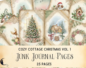 Cozy Cottage Christmas Junk Journal Kit, Printable Cottagecore Ephemera, Digital Holiday Scrapbook Pages, Festive DIY Paper Craft Supplies