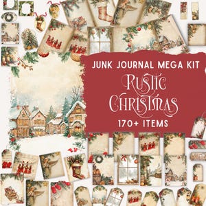 Rustieke kerstrommeljournaalkit, traditionele kerst, papierkunst, digitale plakboekkit, kerstranden ongewenste dagboekpapieren