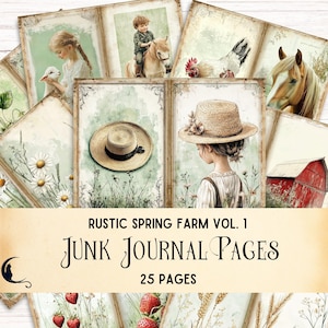 Rustic Spring Farm Junk Journal Pages, Farmhouse Spring Digital Paper, Vintage Ephemera, Printable Scrapbook Kit, Farm Life Landscape Nature