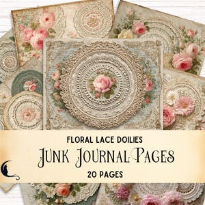 Bloemenkleed digitaal papier, vintage junkjournal kortstondige, afdrukbare plakboekkit, kanten achtergronden, roze bloemen, benodigdheden voor ambacht