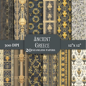 Paquet de papier numérique sans couture de la Grèce antique, motifs grecs pour le scrapbooking, arrière-plans artisanaux décoratifs imprimables uniques à usage commercial JPG
