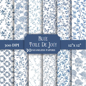 Paquet de papier numérique sans couture toile de jouy bleue, motifs floraux vintage, arrière-plans chinois pour scrapbooking, cartes, fournitures de bricolage