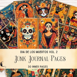 Dia de los Muertos Junk Journal Kit, Printable Mexican Ephemera, Colorful Halloween Scrapbook Paper, Spooky Sugar Skull DIY Craft Supplies