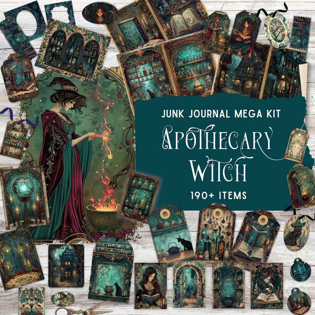 Apothecary Witch Junk Journal Kit, Printable Art Deco Witch, Printable ...