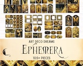 Art Deco Dreams Junk Journal Ephemera Kit, Printable Black & Gold Glamour Scrapbook, Vintage Luxury Craft Supplies