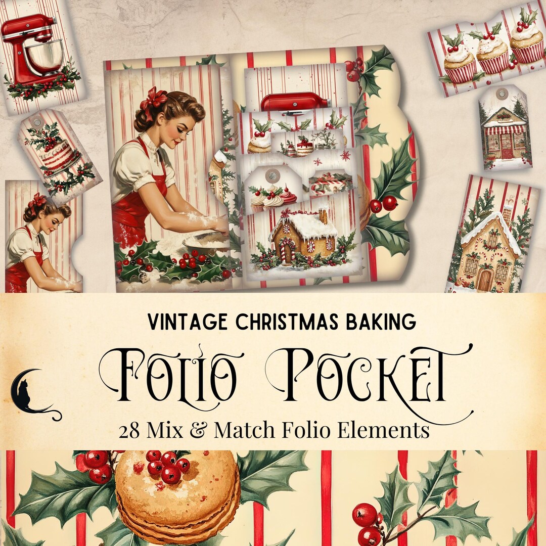 Vintage Christmas Baking Junk Journal Folio Kit | Printable Pocket ...