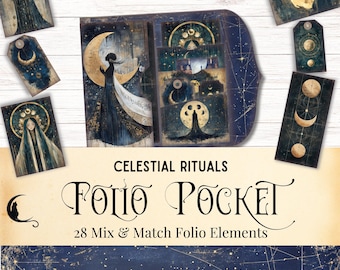 Kit de diario basura Celestial Rituals, efímeras de bolsillo imprimibles, suministros para álbumes de recortes digitales Witchy Moon Magic, astrología vintage