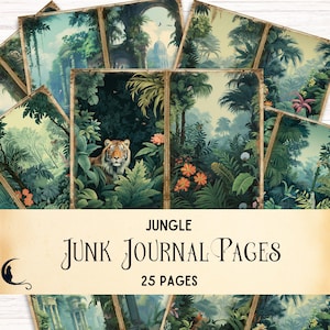 Kit Jungle Junk Journal, pagine stampabili, carta digitale della foresta pluviale, carta per album a tema safari, natura e fauna selvatica, uccelli, tigri,