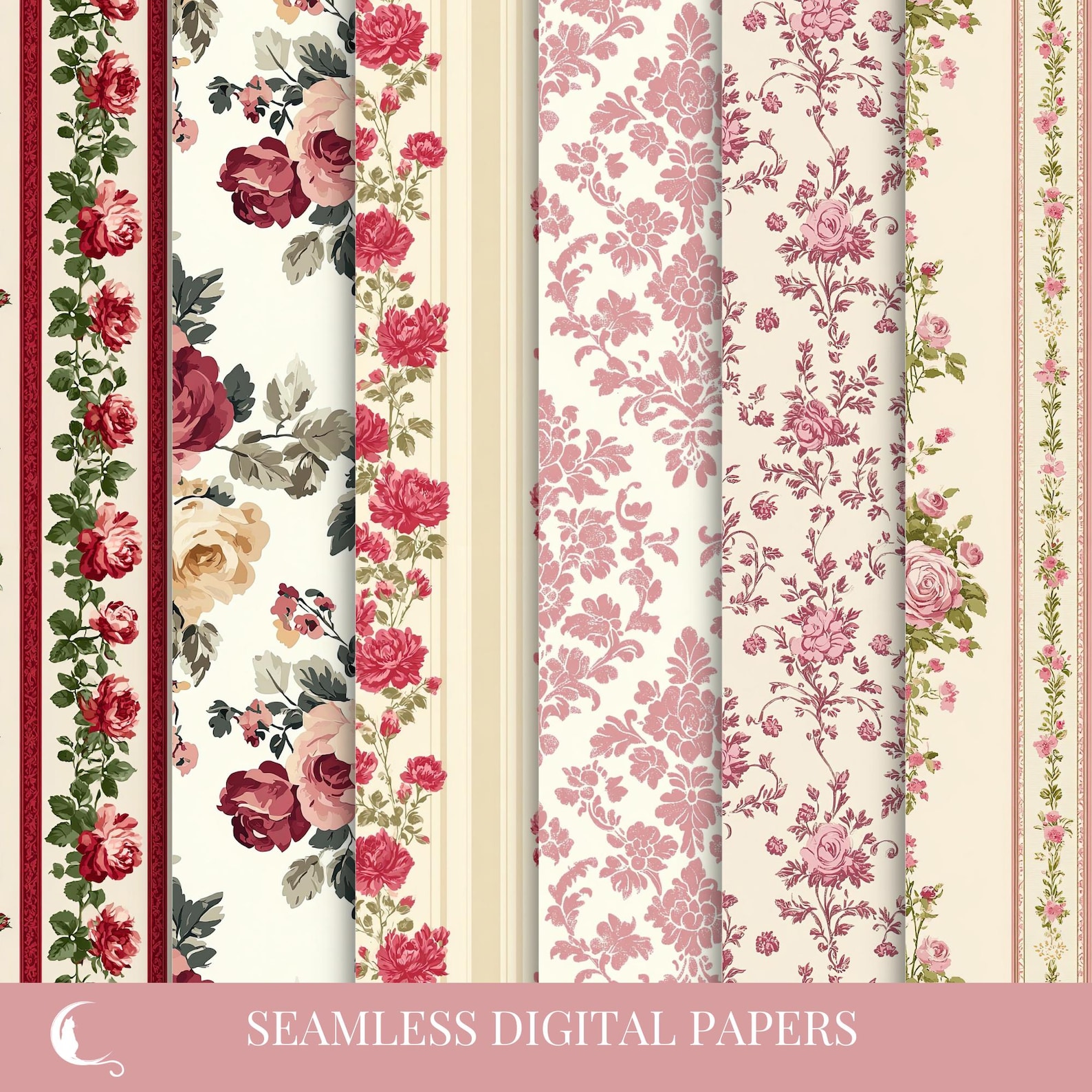 Victorian Spring Roses Digital Paper Pack, Seamless Patterns for ...