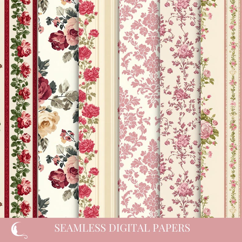 Victorian Spring Roses Digital Paper Pack, Seamless Patterns for ...