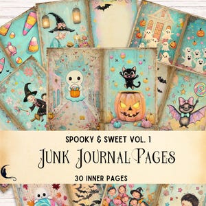 Pastel Halloween Junk Journal Kit, Printable Whimsical Ephemera, Digital Spooky & Sweet Scrapbook Pages, Cute Witch Black Cat Craft Supplies