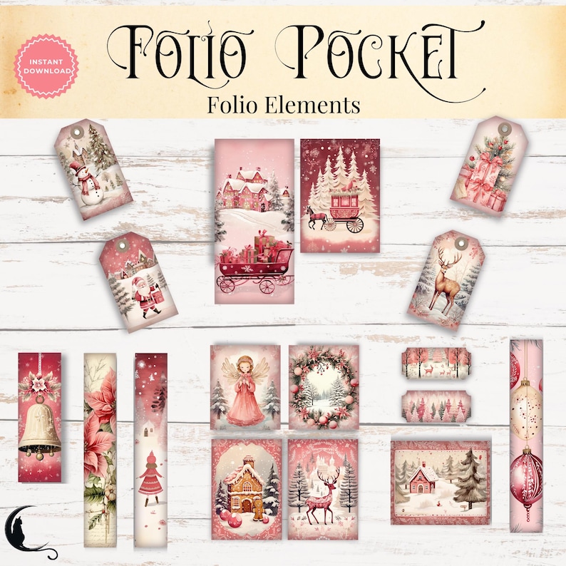 Pink Christmas Junk Journal Folio Kit | Pastel Printable Pocket ...