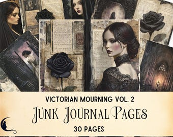 Black Roses Junk Journal Gothic Victorian Mourning Widow Printable Scrapbook Vintage Collage Ephemera Dark Romance Aesthetic Craft Supply