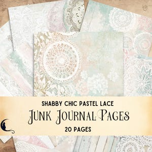 Pastel Shabby Chic Junk Journal, Vintage Lace Doilies Printable Ephemera Crafting Supplies Paper Embellishments Scrapbook Paper Collage Kit