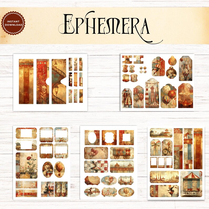 Vintage Circus Junk Journal Ephemera Kit, Printable Ephemera, Digital ...
