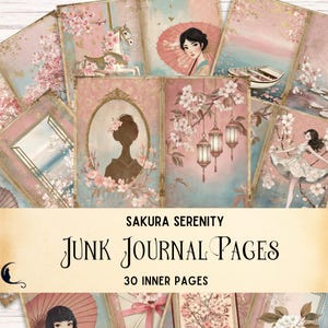 Sakura Serenity Junk Journal Kit, Japanische Kirschblüte Ephemera, druckbare Frühling Scrapbooking, Floral Digital Paper, DIY Bastelbedarf
