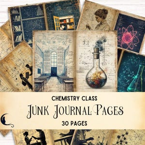 Kit de diário de lixo de química, papel de scrapbook vintage para aulas de ciências, itens digitais imprimíveis faça você mesmo, materiais de artesanato exclusivos para mentes criativas