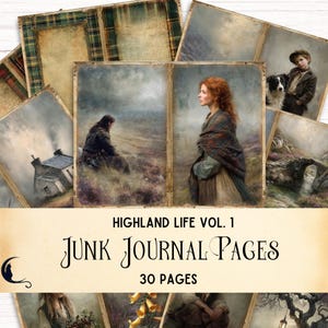 Scottish Highlands Junk Journal Kit, Scotland Vintage Ephemera, Tartan Plaid Digital Scrapbook Paper, Unique Highlander DIY Craft Supplies