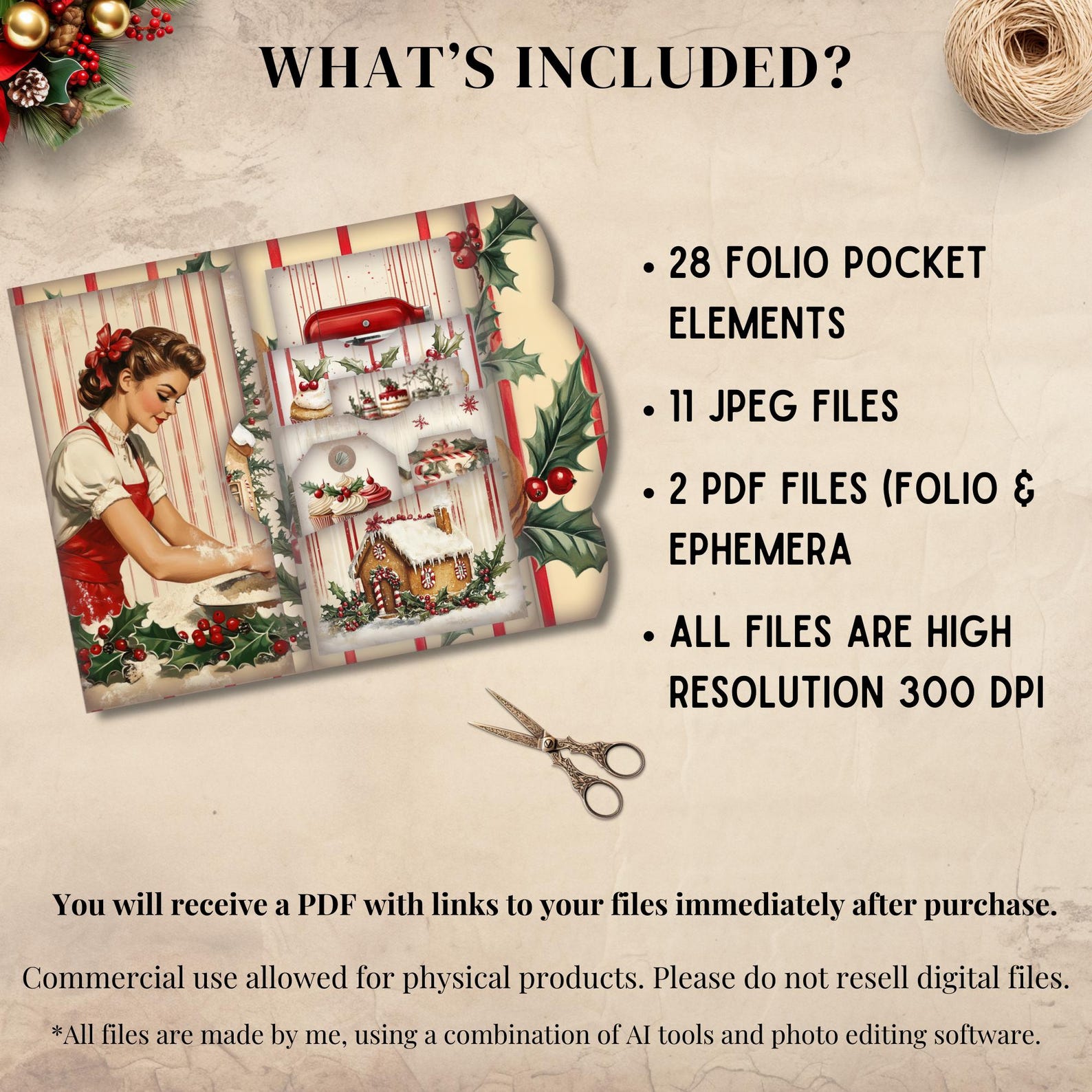 Vintage Christmas Baking Junk Journal Folio Kit | Printable Pocket ...