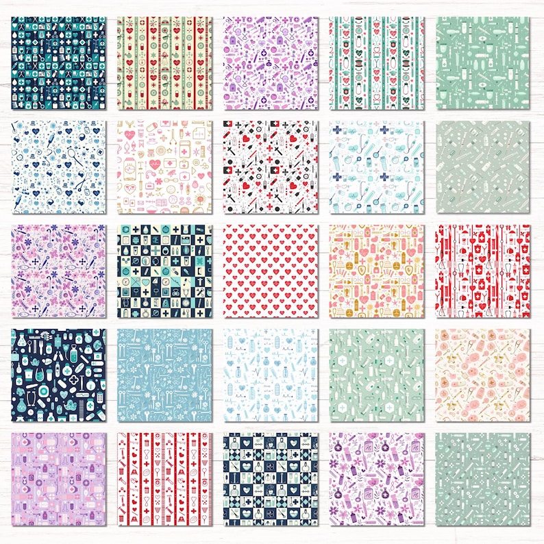 Pink Medical Pattern Seamless Nursing Patterns Digital Paper Cute Nurse Themed Printable ...