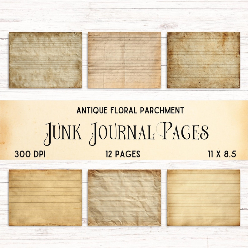 Antique Lined Junk Journal Pages, Digital Vintage Paper, Aged ...