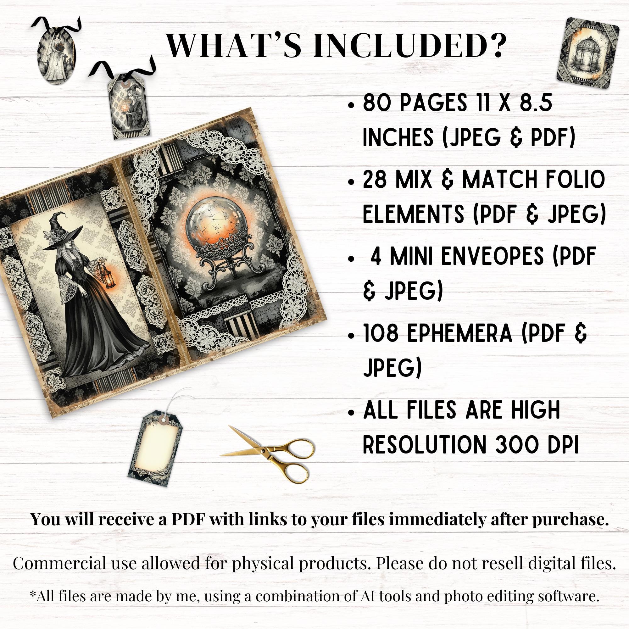 Haunted Lace Junk Journal Kit, Printable Folio Pocket, Vintage ...