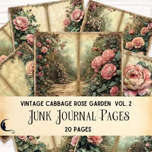 Vintage Cabbage Rose Junk Journal Kit, Shabby Chic Rose Garden Printable Ephemera, Cottagecore Craft Supplies, English Garden Digital Paper