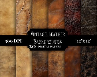 Vintage Leather Backgrounds Digital Paper Pack, Scrapbooking, Printable Textures, DIY Craft Supplies, Junk Journal Pages, Commercial Use JPG