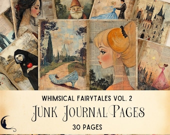 Diario de cuentos de hadas caprichosos: Cenicienta, Blancanieves, Rapunzel, efímeras encantadas, kit de scrapbooking de fantasía, suministros únicos para manualidades de papel.