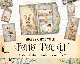 Shabby Chic Easter Junk Journal Folio Kit, Printable Pocket, Vintage Ephemera, Spring Scrapbooking, DIY Craft Supplies