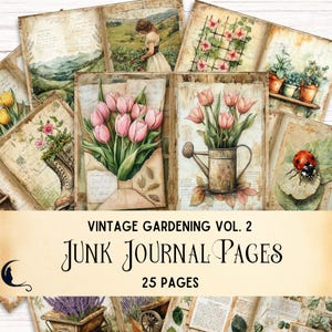 Pages de carnet de jardinage vintage, verdure de jardin imprimable kit de scrapbooking nature botanique, fleurs éphémères, fournitures de bricolage numérique