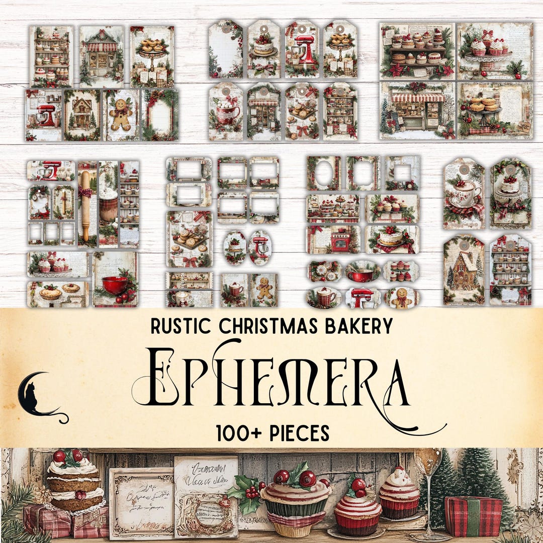 Rustic Christmas Bakery Junk Journal Ephemera Kit | Printable Ephemera ...