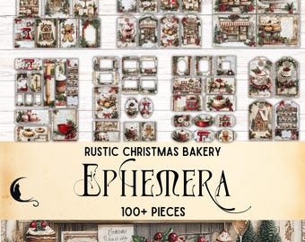 Rustic Christmas Bakery Junk Journal Ephemera Kit | Printable Ephemera | Vintage Christmas Ephemera | Paper Craft | Scrapbook Paper Kit