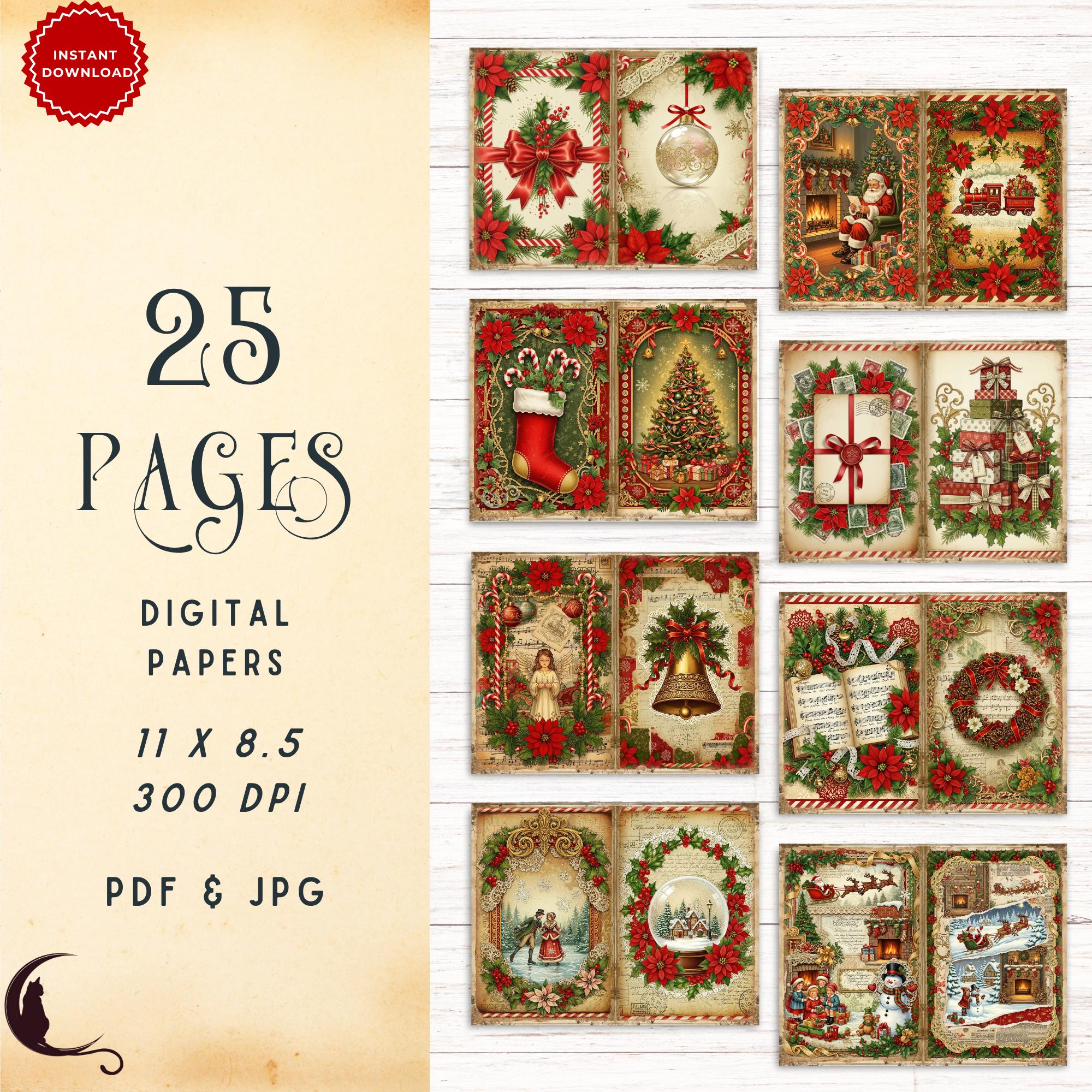 Nostalgic Christmas Collage Junk Journal Pages, Printable Vintage ...